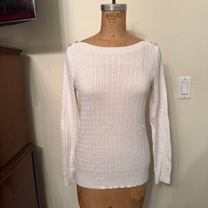 Lauren Ralph Lauren White Cable Knit Button Long Sleeve Sweater